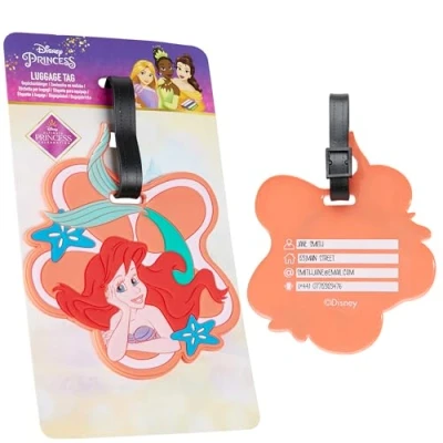 Abbildung von Disney Kofferanhänger für Flugreisen &amp; Kreuzfahrten, Luggage Tag mit Adresse Name Stitch Travel Essentials (Mehrfarbig Arielle)