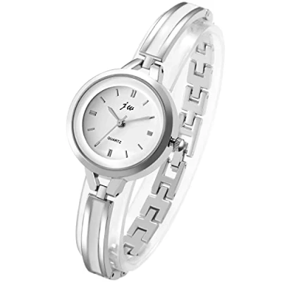Abbildung von JewelryWe Damenuhr Elegant Analog Quarz Armbanduhr Damen Klein Einfach Beiläufige Uhr Spangenuhr mit Metall Armband Silber