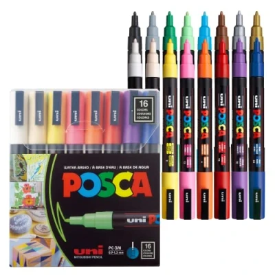 Abbildung von POSCA uni ball 186516 Marker mit feiner Rundspitze, 16er Set, Grundfarben