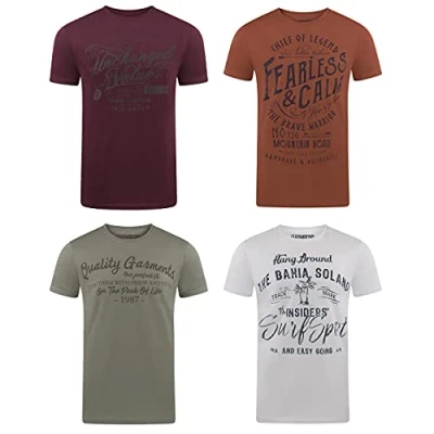 Abbildung von riverso Herren T Shirt Rundhals RIVLeon 4er Pack O Neck Kurzarm Print Tee 100% Baumwolle Regular Fit Grün Blau Weiß Grau Rot Orange M, Größe:M, Farbe:Farbmix 24