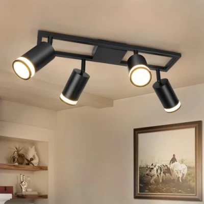Abbildung von Dehobo LED Deckenstrahler 4 Flammig Schwarz GU10, Deckenlampe Strahler Schwenkbar 350, Deckenspots für Küche Schlafzimmer Wohnzimmer, Ohne Leuchtmittel