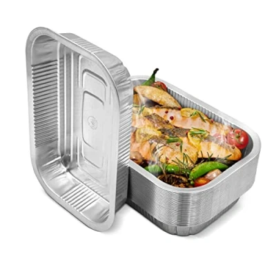 Abbildung von Mamatura Aluschalen Grill [Wiederverwendbar] 25 Aluminium Tropfschalen, Fettauffangschalen Gasgrill Weber Zubehör Alu Grillschalen 15x22 cm