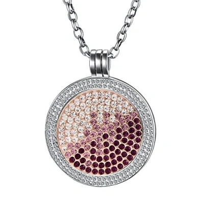 Abbildung von Morella Damen Halskette 70 cm Edelstahl und Zirkonia Anhänger mit Coin Zirkoniasteine violett rosa Silber 33 mm im Schmuckbeutel