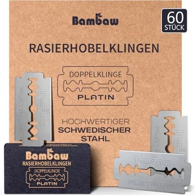 Abbildung von Bambaw 60 scharfe Rasierklingen für Rasierhobel, aus schwedischem Edelstahl, Ersatzklingen Rasierhobel Damen und Herren