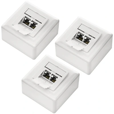 Abbildung von deleyCON 3x CAT 6a Universal Netzwerkdose 2x RJ45 Port Geschirmt Aufputz oder Unterputz 10 Gigabit Ethernet Netzwerk EIA/TIA 568A&amp;B Weiß