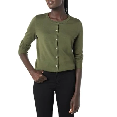 Abbildung von Amazon Essentials Damen Leichte Rundhalsstrickjacke (Erhältlich In Übergröße), Olivgrün, XL