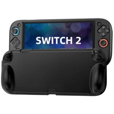 Abbildung von TiMOVO Hülle aus Silikon für Nintendo Switch 2, Kratzfeste stoßfeste 2 Schutzhülle Abdeckung mit ergonomischem Griffdesign, weicher und Anti Rutsch Fallschutz Griffschutzhülle Case, Schwarz