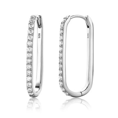 Abbildung von MIORE Damen Creolen 925 Sterling Silber quadratische Edelstein Ohrringe mit brillanten Zirkonia Steinen 0.84 Ct hautfreundliche 24x2 mm Schmuck vom Juwelier