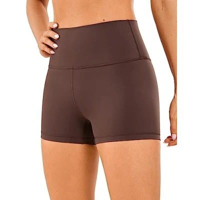 Abbildung von CRZ Yoga Naked Feeling Damen Kurze Leggings High Waist Blickdicht Fithess Shorts Radlerhose Sporthose 7cm Taupe 36