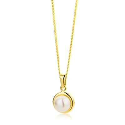 Abbildung von MIORE Schmuck Damen Halskette mit Kettenanhänger weiße Süßwasserperle 7.5 mm Kette aus Gelbgold 9 Karat / 375 Gold 45 cm lang