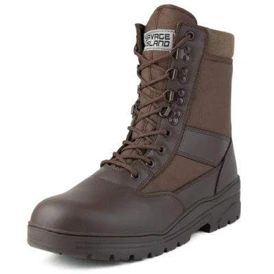 Abbildung von Savage Island Leder Stiefel Kampfstiefel Einsatzstiefel Militär Bundeswehr Wandern Tactical Boot Braun
