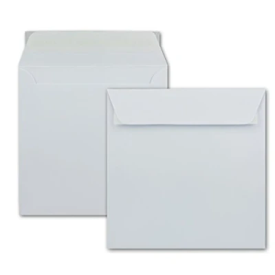 Abbildung von 50 Briefumschläge in Weiß quadratische Kuverts 16 x cm Starke Qualität 120 Gramm/m² Haftklebung ohne Fenster