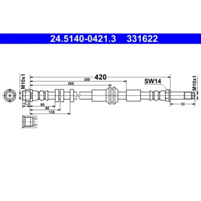 Abbildung von ATE 24.5140 0421.3 Bremsschläuche 420 M10x1 AUDI: A6 C7 Avant