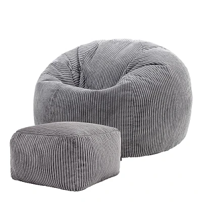 Abbildung von Icon Klassischer Sitzsack Flauschig aus Cord „Kingston“ mit Hocker, Blaugrün, Erwachsene Füllung, Indoor Kuschelig Groß