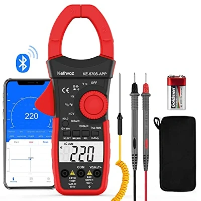 Abbildung von Bluetooth Clamp Meter Multimeter, Kethvoz Anto Range True RMS Stromzange NCV Voltmeter 570S APP Measure AC/DC Spannung Strom,Durchgang Widerstand Kapazität Temperatur