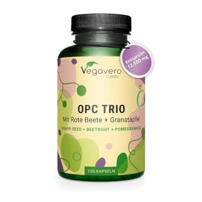 Abbildung von OPC Trio Italienischer Traubenkernextrakt hochdosiert Mit Granatapfel &amp; Rote Beete Extrakt Antioxidantien Vegan Ohne Zusätze 120 Kapseln Deutsche Produktion von Vegavero®