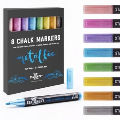 Abbildung von STATIONERY ISLAND Kreidestifte für Tafel Abwaschbar, Metallisch Kreidestift Fenster, 8 Farben Kreidemarker Glas &amp; Tafeln, Bunt Fensterstifte, Zeichnung, Künstler