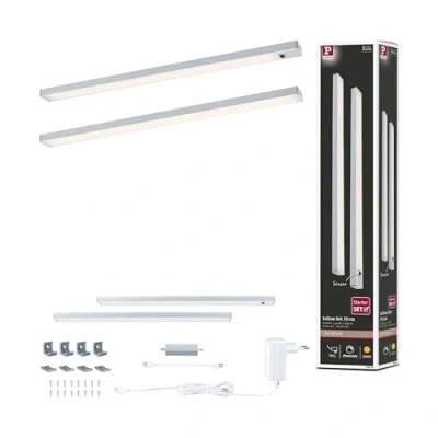 Abbildung von Paulmann 98608 LED Unterschrankleuchte Inline Starterset 2x4W 350x26mm 2x350lm 24V Chrom matt 3000K dimmbar
