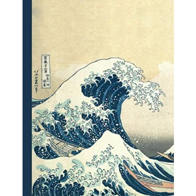 Abbildung von Übungsheft für Japanische und Chinesische Kalligraphie: Kanji, Hiragana oder Katakana schreiben lernen, Journal mit Quadratzeilen Linien, Welle von Kanagawa, Katsushika Hokusai