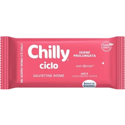 Abbildung von Chilly Zyklus Reinigungstücher, Intima Hygienetücher, 100% biologisch abbaubar, ideal für Außenhaus, PH 3.5, klinisch getestet, 12 Stück