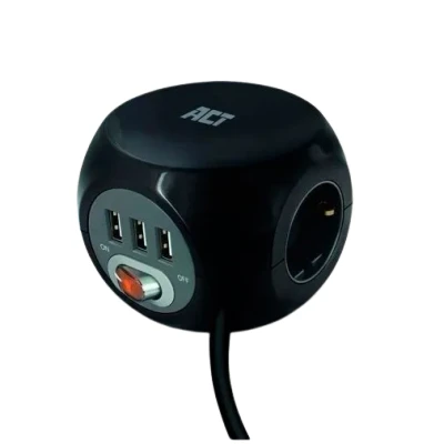 Abbildung von ACT Steckdosenwürfel 3 USB Schwarz