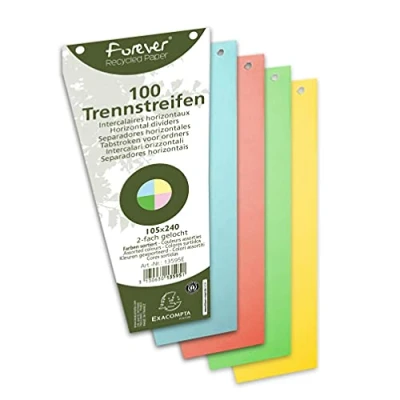 Abbildung von Exacompta 13595B 100er Pack Karton Trennstreifen. Trapezform farbig sortiert. Für eine übersichtliche Anblage Ihrer Dokumente. Trennlaschen Trennblätter Ordner Register Blauer Engel