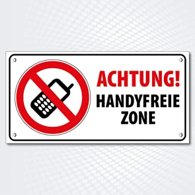 Abbildung von Warnschild rechteckig HANDYFREIE ZONE 25 x 12,5 cm Hinweisschild aus Alu Dibond hier kein Handy/Smartphone für Innen und Außenbereich Mobilfunk verboten