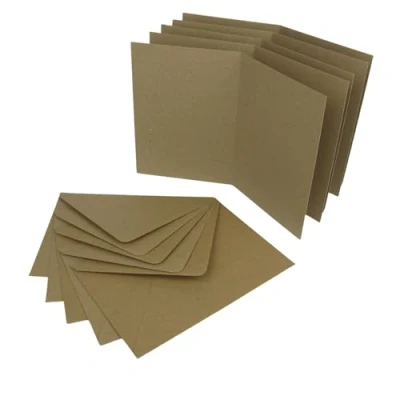 Abbildung von 50er Set Faltkarten blanko mit Umschlag craft, DIN A6 / C6 Klapp Karten Kuvert zum selbstgestalten, beschreibbar und bedruckbar (Kraft)