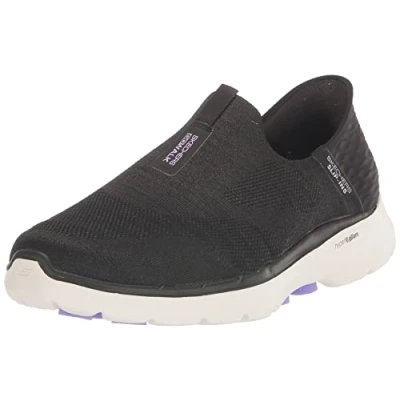 Abbildung von Skechers Damen GO Walk 6 Fabulous View Sneakers,Sports Shoes, Black Textile/Lavender Trim, 37 EU