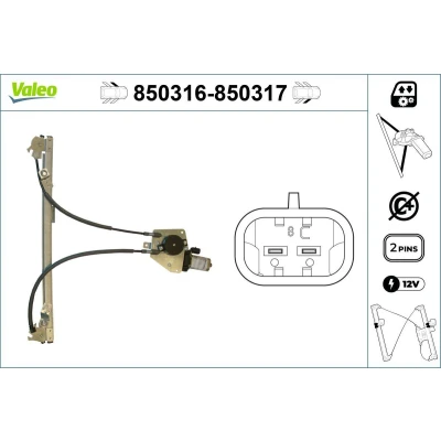 Abbildung von Valeo Fensterheber vorne links elektrisch mit Elektromotor ohne Komfortfunktion 850316 CITROËN: Saxo Hatchback