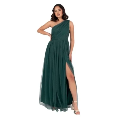 Abbildung von Anaya with Love Damen Womens Ladies Maxi One Cold Shoulder Dress Slit Split Sleeveless Prom Wedding Guest Bridesmaid Ball Evening Gown Kleid, Emerald Green, 48