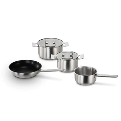 Abbildung von Bosch HEZ9SE040 Zubehör für Kochfelder, 4 teiliges Kochgeschirr Set: 3 Töpfe, 1 Pfanne, Elektrokochfelder und Induktionskochfelder, Made in Germany
