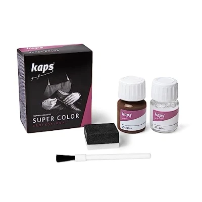 Abbildung von Kaps Professional Lederfarbe Super Color + Preparer für Naturleder, Synthetik und Textil (je 25 ml) zur Pflege Reparatur von Lederschuhen in Verschiedenen Farben (175 Hirschbraun)