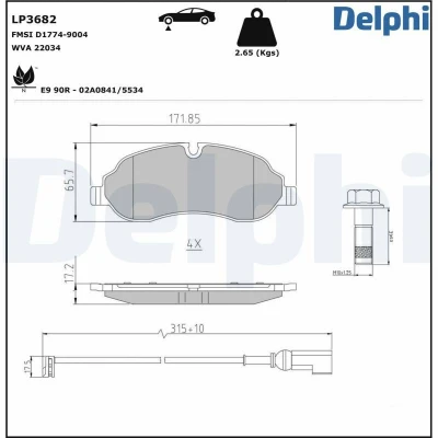 Abbildung von DELPHI LP3682 Bremsbelagsatz inkl. Verschleißwarnkontakt mit Anti Quietsch Blech Zubehör FORD: Transit V363 Van, Platform / Chassis