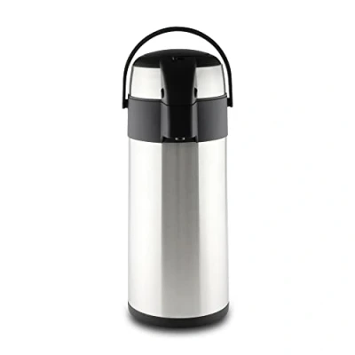 Abbildung von Pioneer Flasks SS40R Airpot Isolier Pumpkanne Edelstahl Getränkespender Doppelwandig mit Griff, bis zu 8 Heiß und 12 Stunden Kühl Tee Kaffee Wasser Glühwein 4 L, 18/10, Argent, Litre