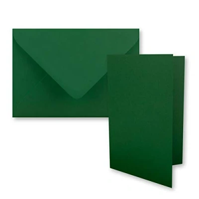 Abbildung von 50x DIN B6 Faltkarten Set mit Umschlägen in Dunkelgrün (Grün) 120 x 170 mm ideal für Einladungskarten, Hochzeit, Taufe, Kommunion, Konfirmation Marke: FarbenFroh