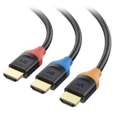 Abbildung von Cable Matters 3er Pack High Speed HDMI Kabel 0,3m (Farbcodierte 4K Kabel, auf kurz) mit 60Hz, HDR und ARC 0,3 Meter