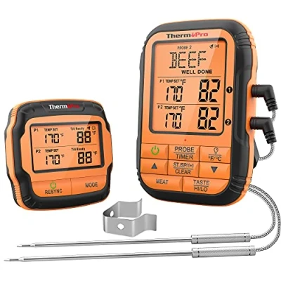 Abbildung von ThermoPro TP28C 150m Funkthermometer Grillthermometer mit 2 Sonden Küchenuhr Fleischthermometer Bratenthermometer IPX4 Wasserdicht für Ofen, Dutch Oven, Gasgrill