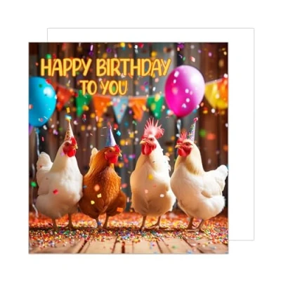Abbildung von Edition Seidel Premium quadratische Geburtstagskarte mit Umschlag. Glückwunschkarte Happy Birthday Billet Tier Karte Mann Frau Kinder Hühner Feier Party Humor Lustig (GQ211 SW024)