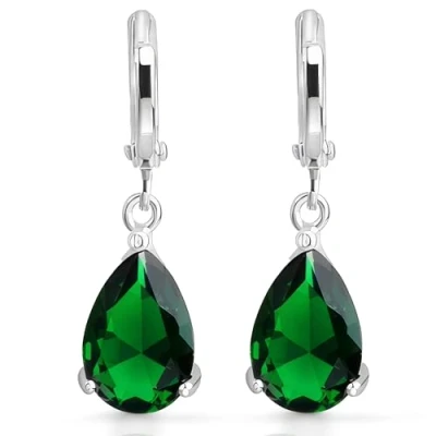 Abbildung von Crystalline Azuria Tropfenform Ohrhänger mit Grüner simulierter Smaragd Zirkonia Kristalle 18 kt Vergoldet für Damen