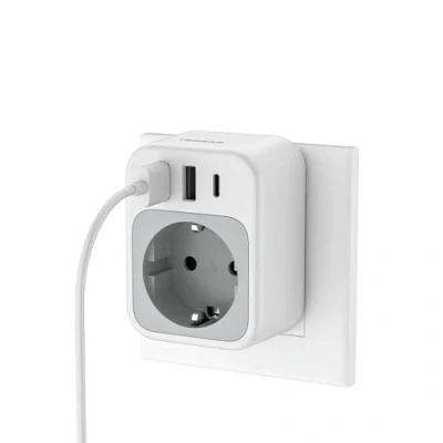 Abbildung von TESSAN Steckdose mit USB C, Steckdosenadapter 3 USB, Mehrfachstecker für 3600 W, Schuko Stecker Kompatibel Phone und Haushaltsgeräte, Grau