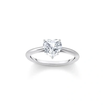 Abbildung von THOMAS SABO Ring mit weißem Stein in Herzform Recyceltes 925 Sterling Silber Zirkonia, Größe 56, TR2476 051 14 56
