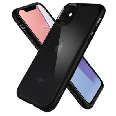 Abbildung von Apple iPhone 11 Hülle Kunststoff Spigen Hard Case/Backcover Handyhülle Schwarz Shockproof/Stoßfest
