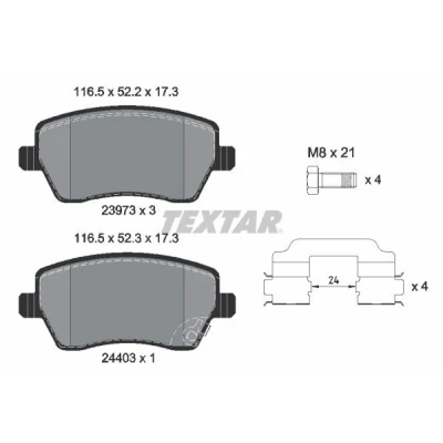 Abbildung von TEXTAR 2397302 Bremsbelagsatz mit akustischer Verschleißwarnung Bremssattelschrauben Zubehör SUZUKI: SWIFT 3, Splash, OPEL: Agila B