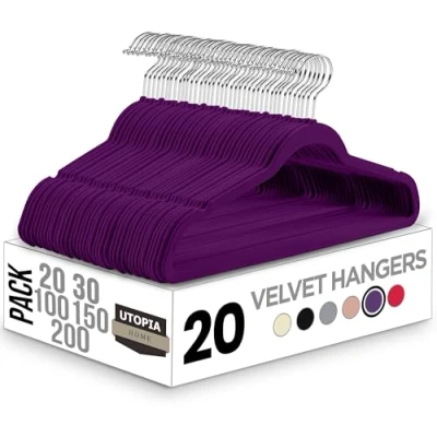 Abbildung von Utopia Home Premium Samt Kleiderbügel rutschfeste &amp; langlebige 360 Grad drehbare Haken Hochbelastbare 20er Pack, Lila
