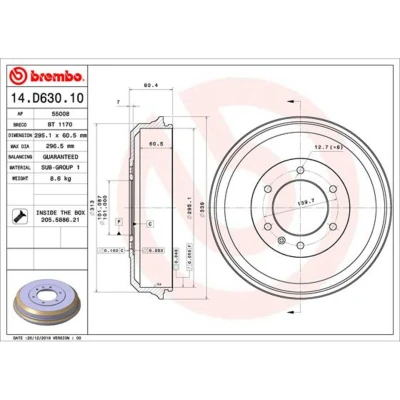 Abbildung von BREMBO 14.D630.10 Bremstrommel 295,1 ISUZU: D Max 1 Pickup