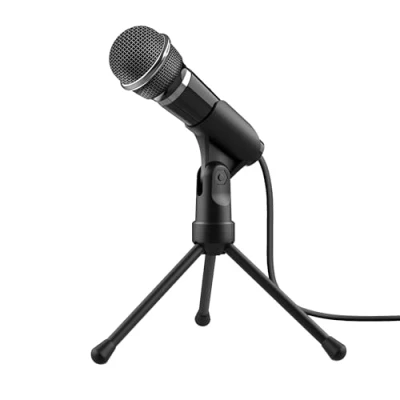 Abbildung von Trust Starzz Mikrofon mit Ständer, 3,5 mm Stecker, 2,5 m Kabel, Plug &amp; Play PC Stummschaltetaste für Computer, Laptop, Streaming, Podcasting, YouTube Schwarz