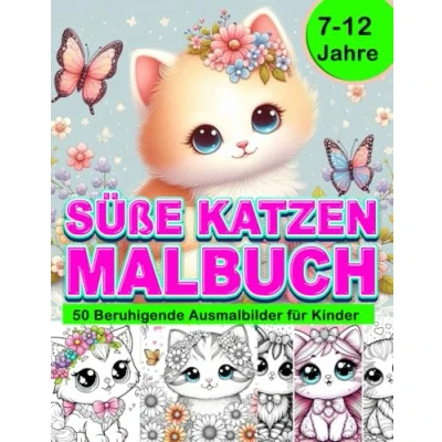 Abbildung von Süße Katzen Malbuch: 50 Beruhigende Ausmalbilder für Kinder (7 12 Jahre)