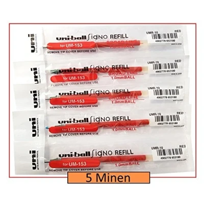 Abbildung von 5x uni ball Refillminen UMR 10 für Gelschreiber Gel Impact / Broad UM 153S UM153S 153C, Rot