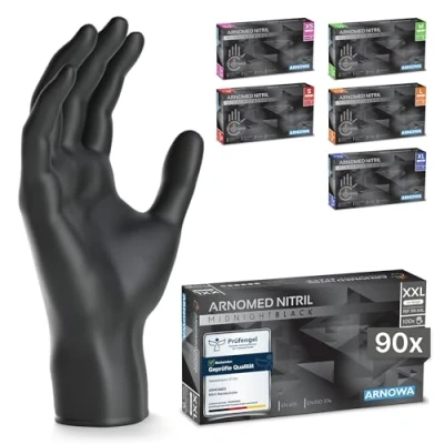 Abbildung von 100x ARNOMED Einweghandschuhe Schwarz, Einmalhandschuhe XXL, Nitril Handschuhe Einweg, Nitrilhandschuhe puderfrei, Gummihandschuhe Schutzhandschuhe, in XS, S, M, L, XL, XXL